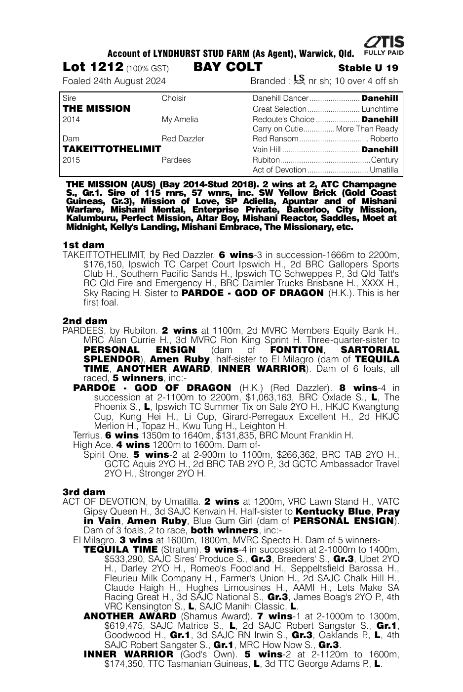 Pedigree - Lot 1212