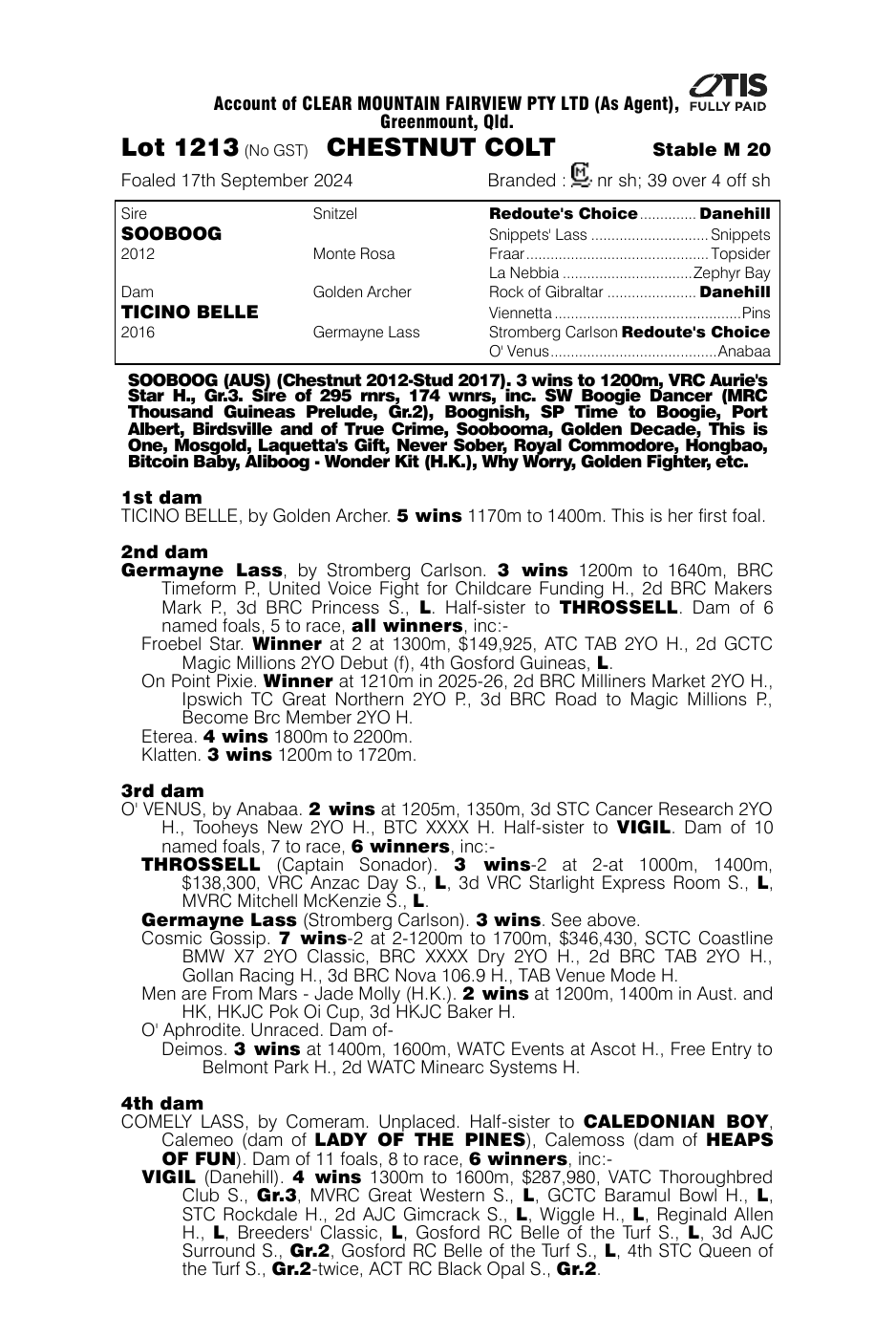 Pedigree - Lot 1213