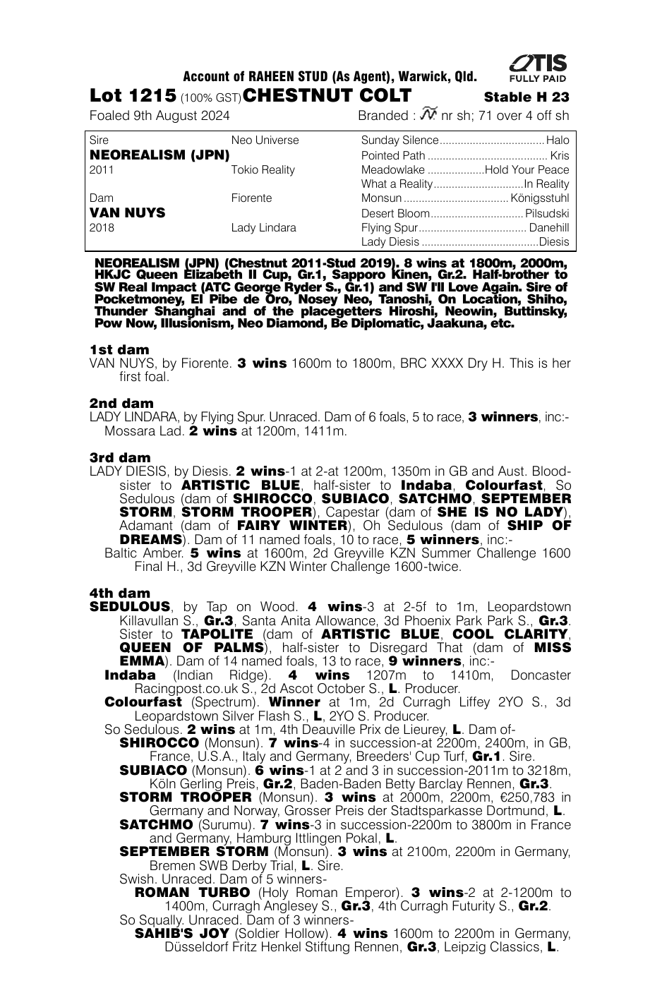 Pedigree - Lot 1215