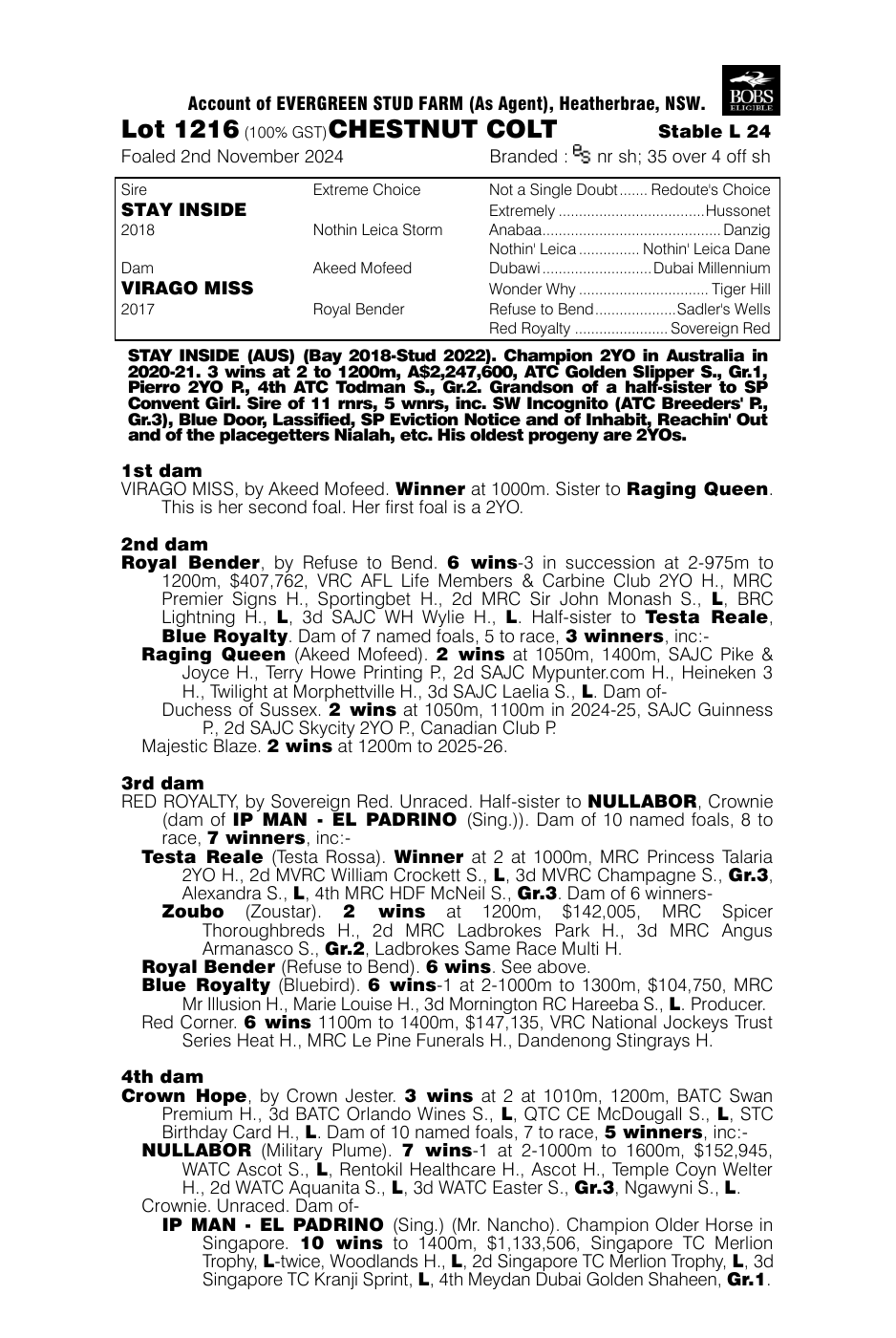 Pedigree - Lot 1216