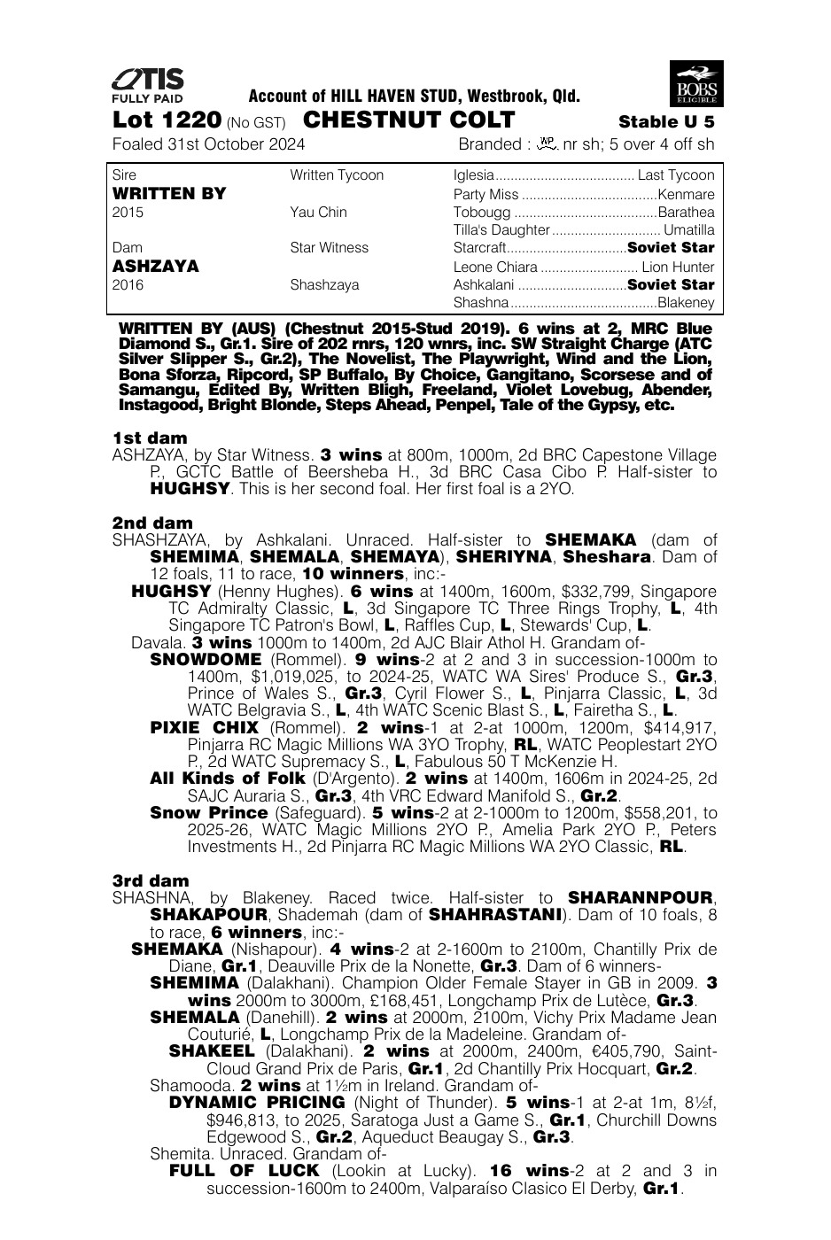 Pedigree - Lot 1220