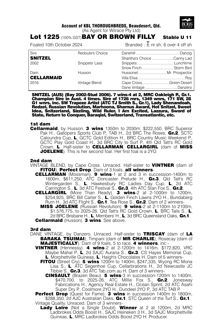 Pedigree - Lot 1225