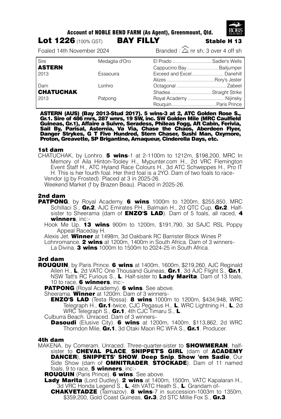 Pedigree - Lot 1226