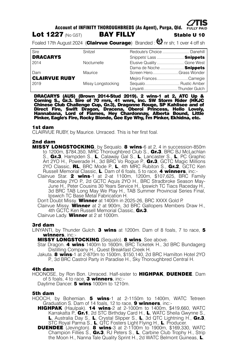 Pedigree - Lot 1227