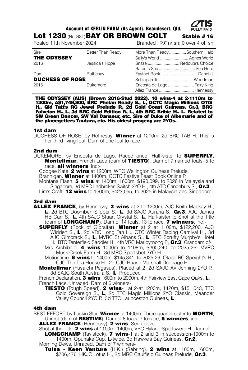 Pedigree - Lot 1230