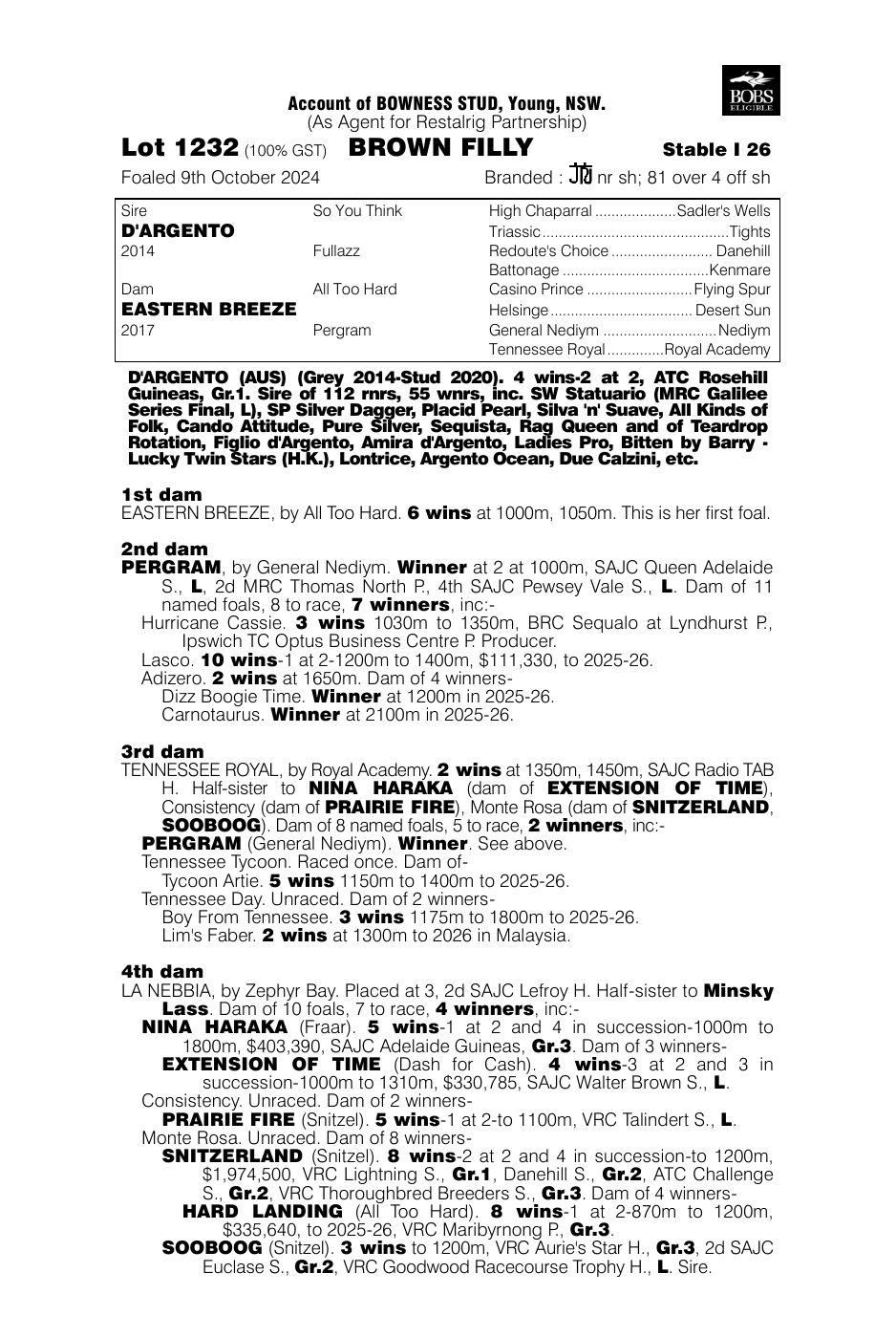 Pedigree - Lot 1232