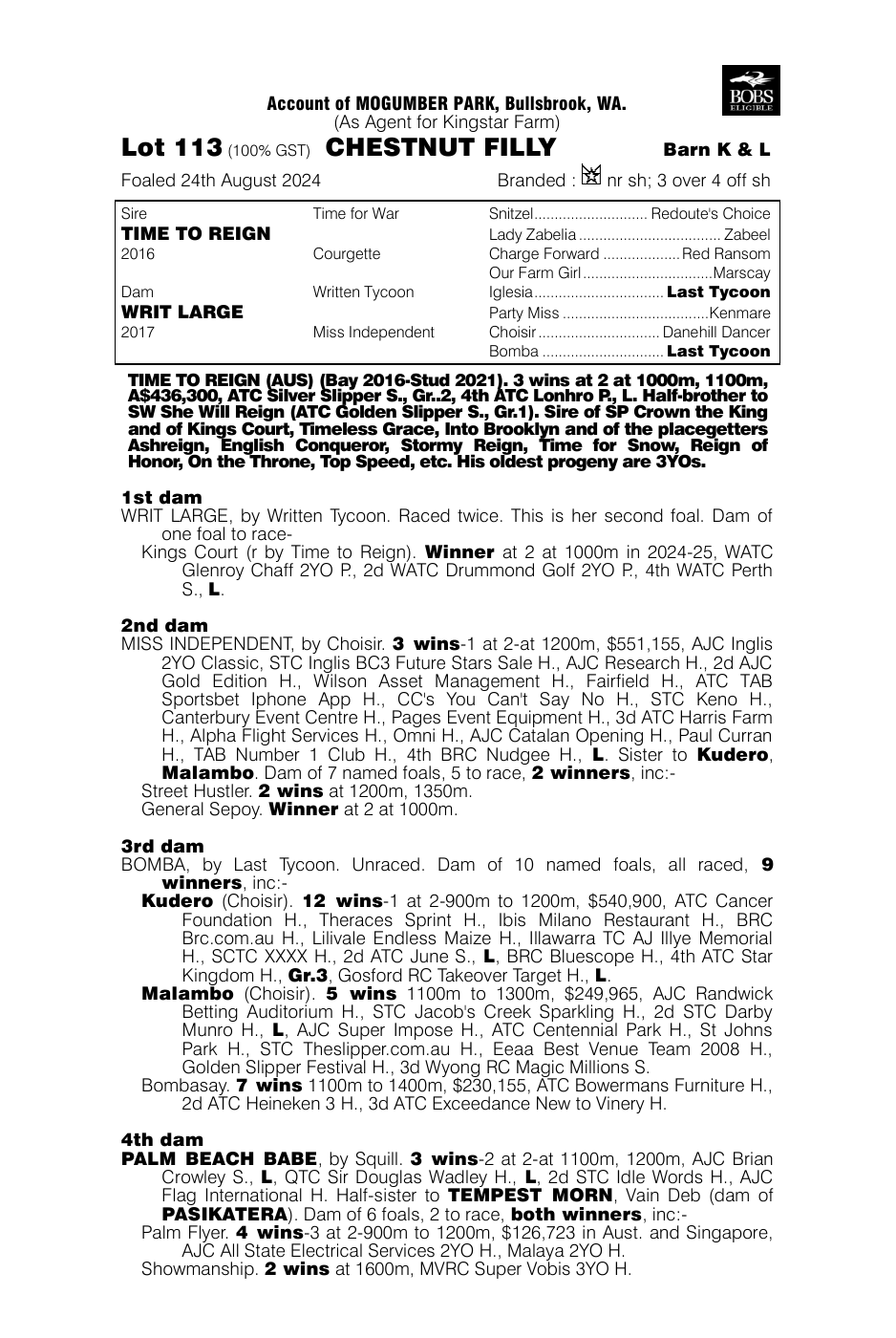 Pedigree - Lot 113