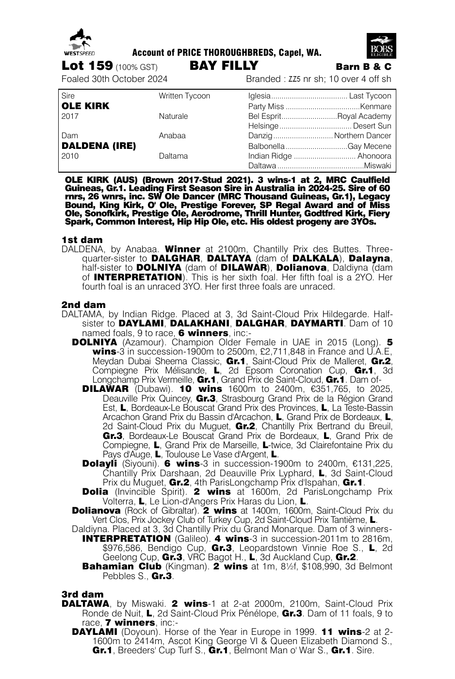 Pedigree - Lot 159