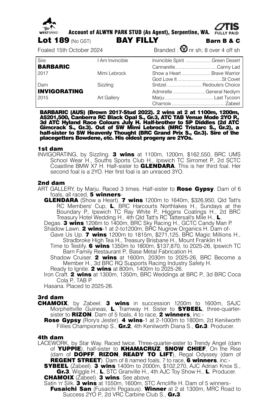 Pedigree - Lot 189