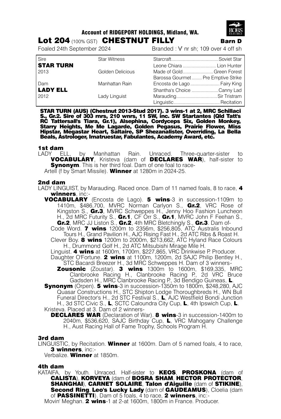 Pedigree - Lot 204
