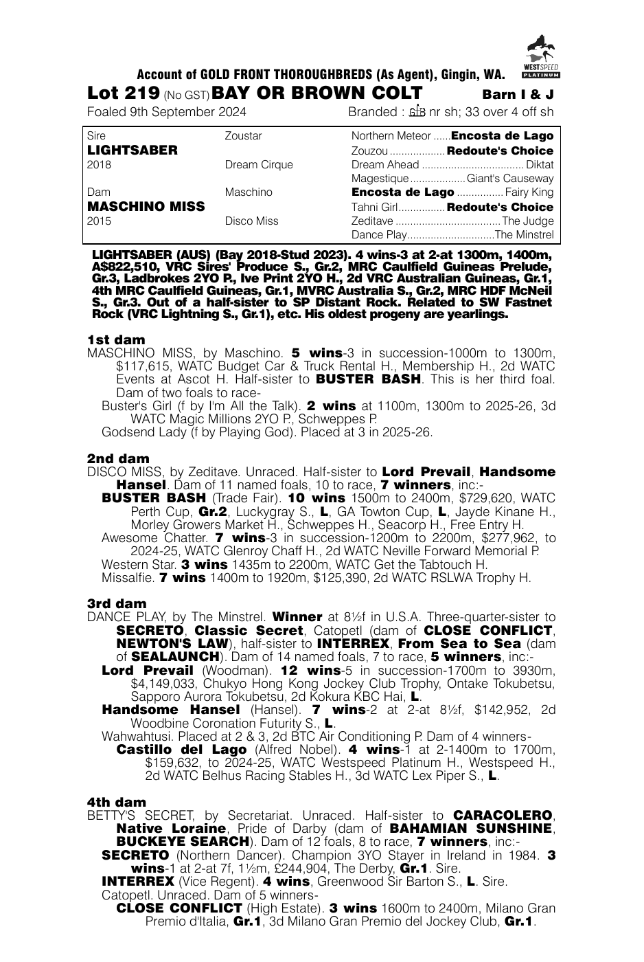 Pedigree - Lot 219