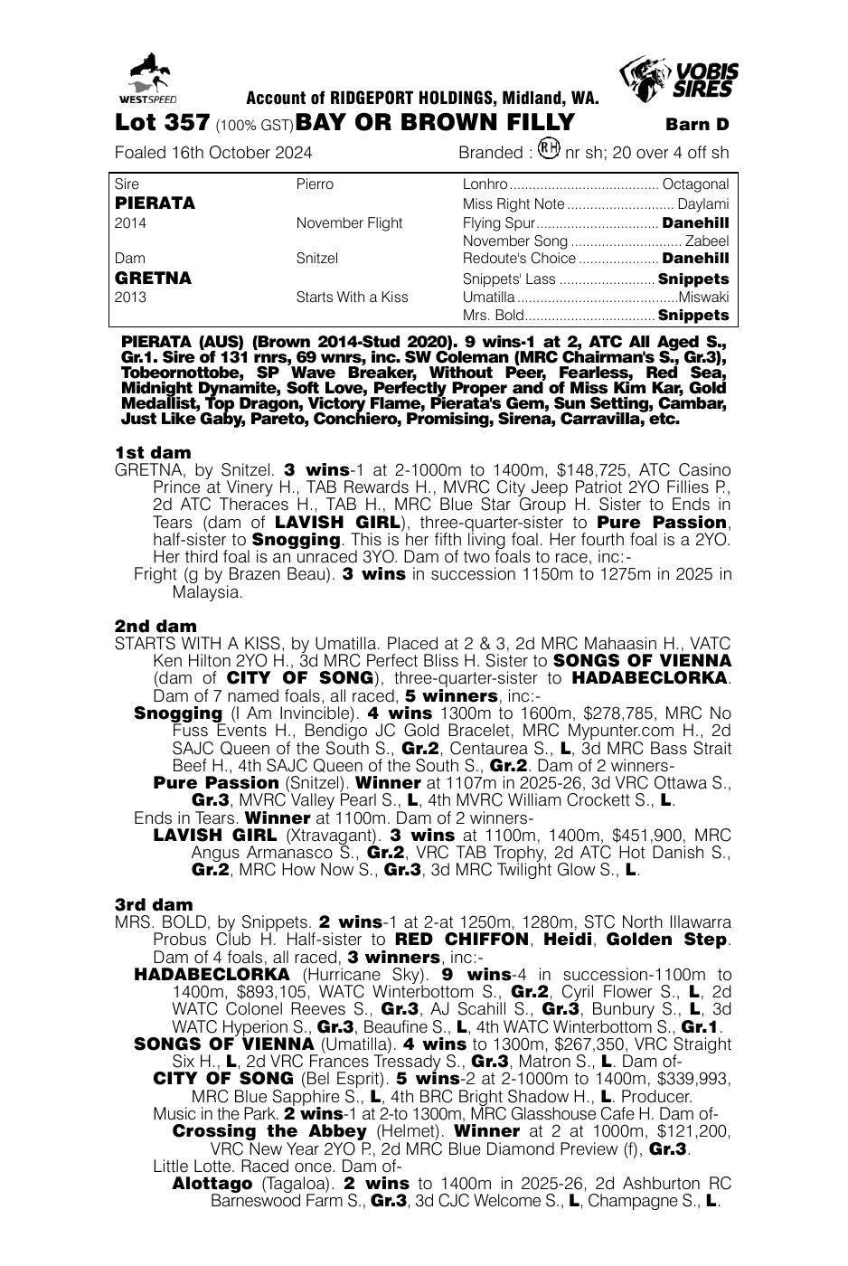 Pedigree - Lot 357