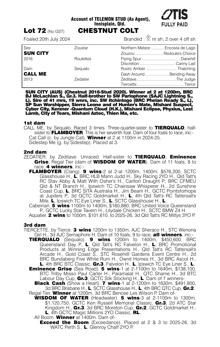 Pedigree - Lot 72