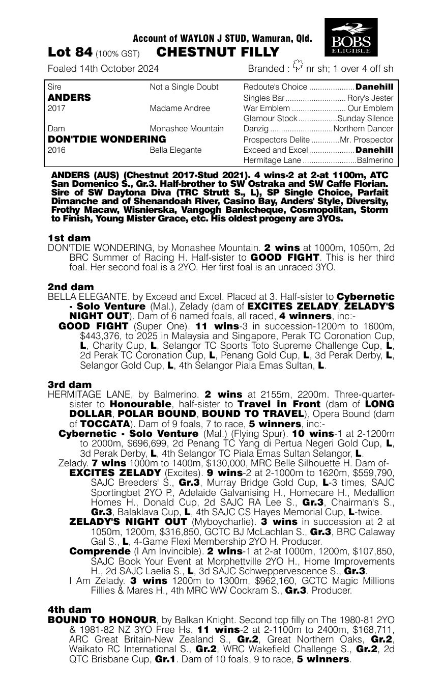 Pedigree - Lot 84